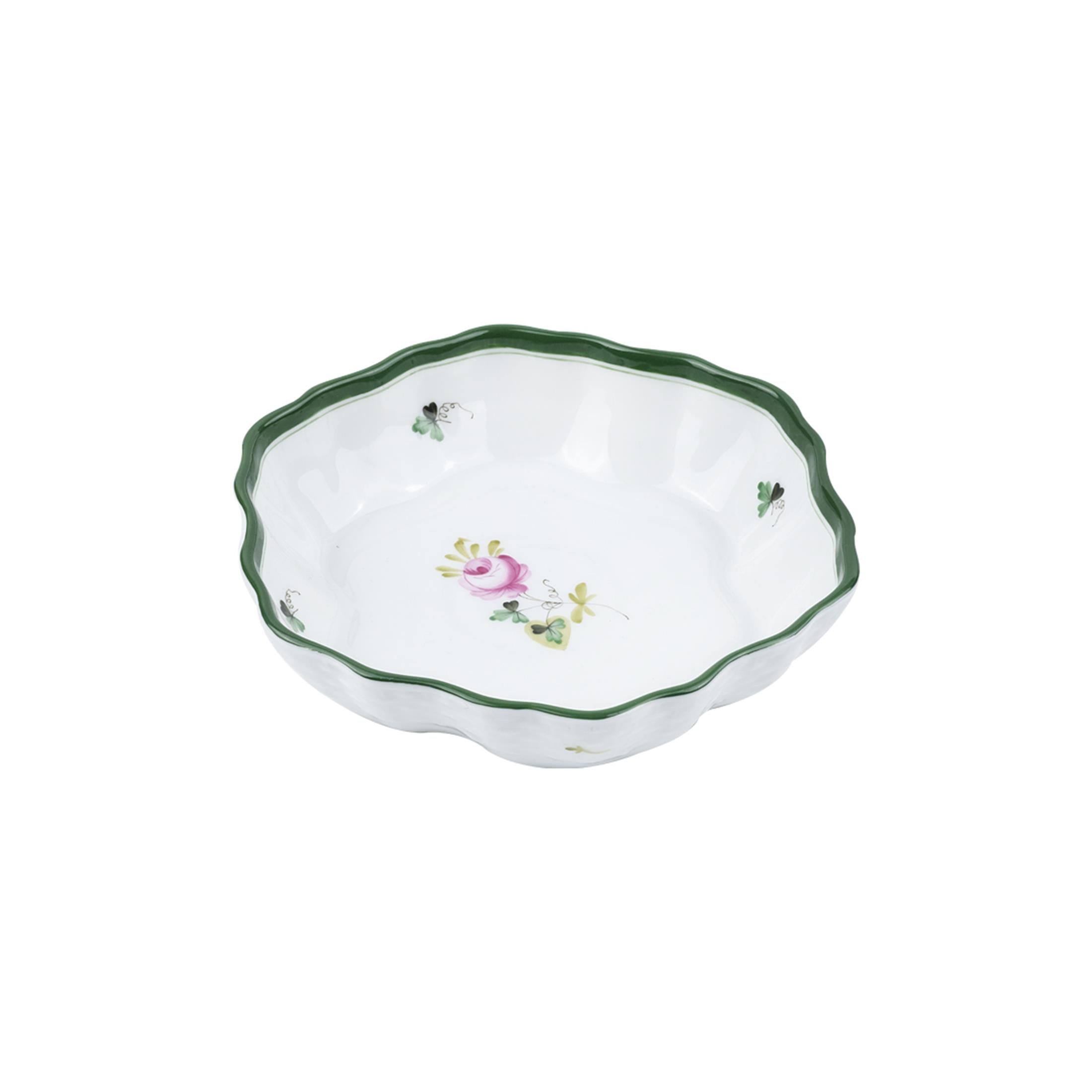 HEREND Flower Serving Holder Small 12,5cm Vienna Rose Green Striped Pink Rose