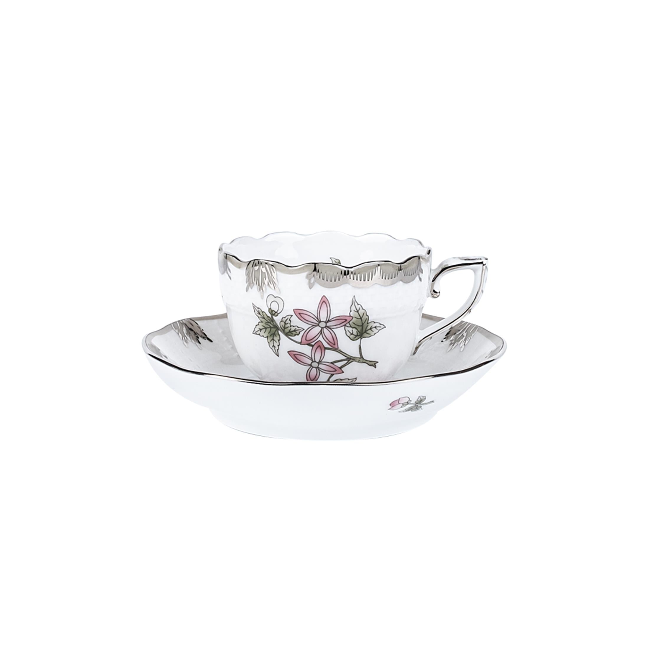 HEREND Kahve Fincanı & Tabağı 110ml Queen Victoria Çok Desenli Platinyum Kenar
