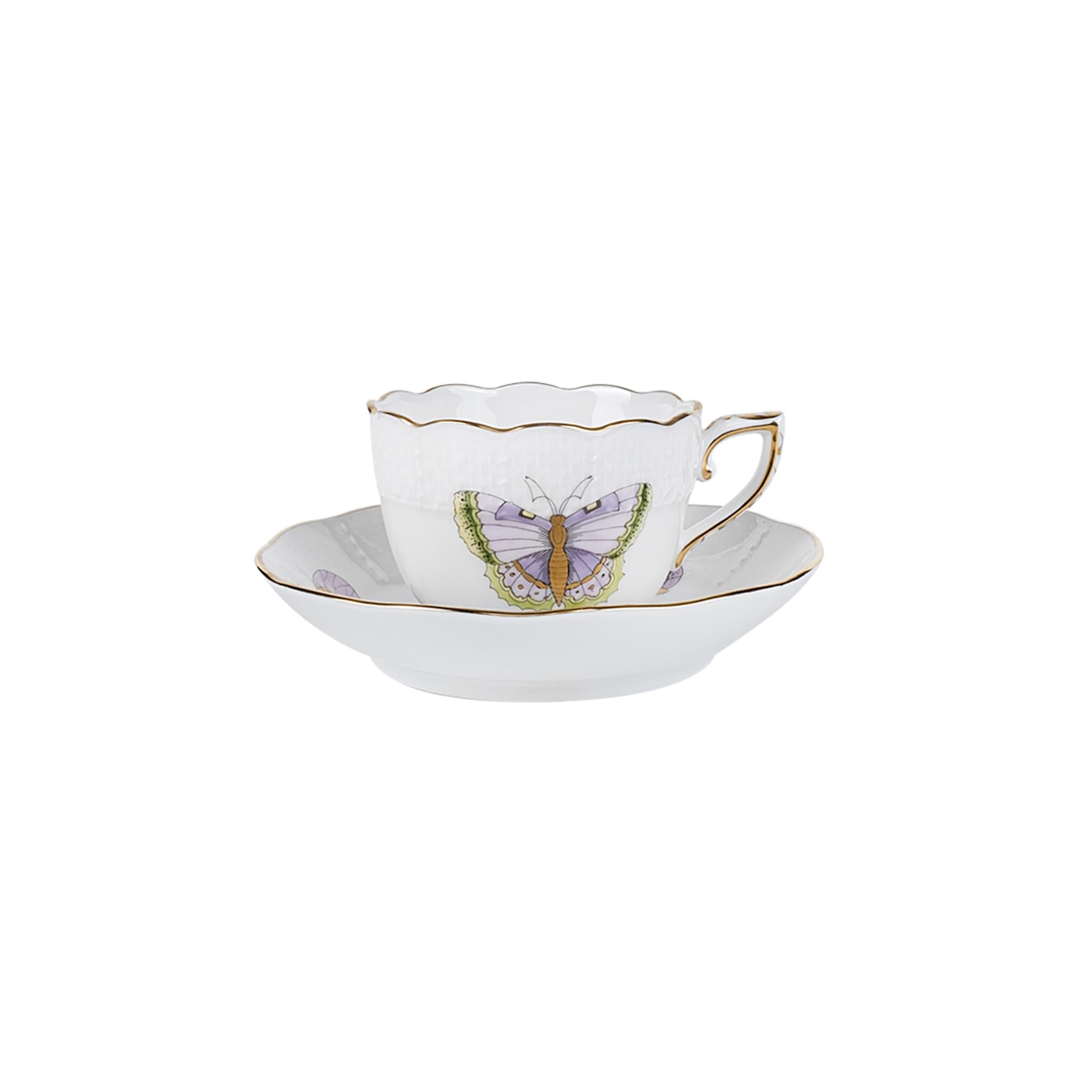 HEREND Kahve Fincanı & Tabağı 110ml Victoria Kelebekli Lila Yeşil