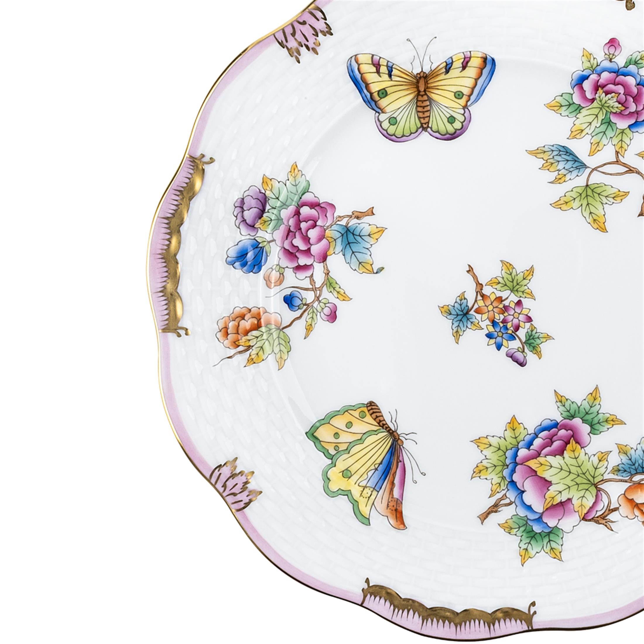 HEREND Pasta Tabağı 19cm Queen Victoria Çok Desenli Açık Pembe Kenar