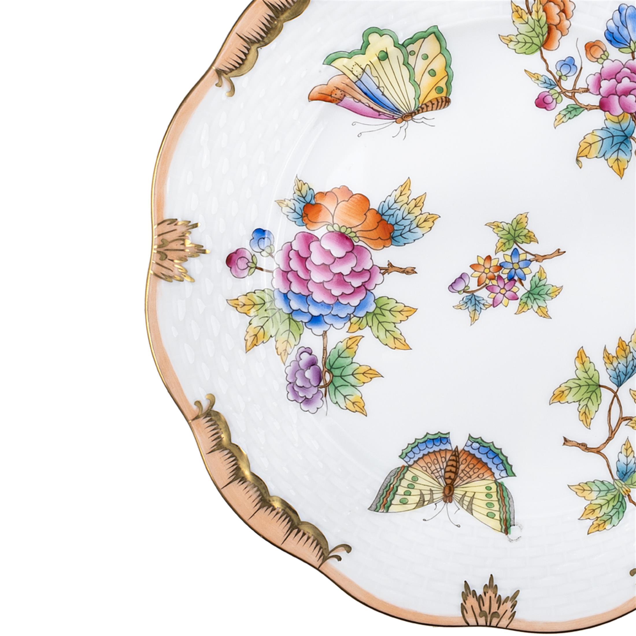 HEREND Dessert Plate 19cm Queen Victoria Colorful Orange Edge