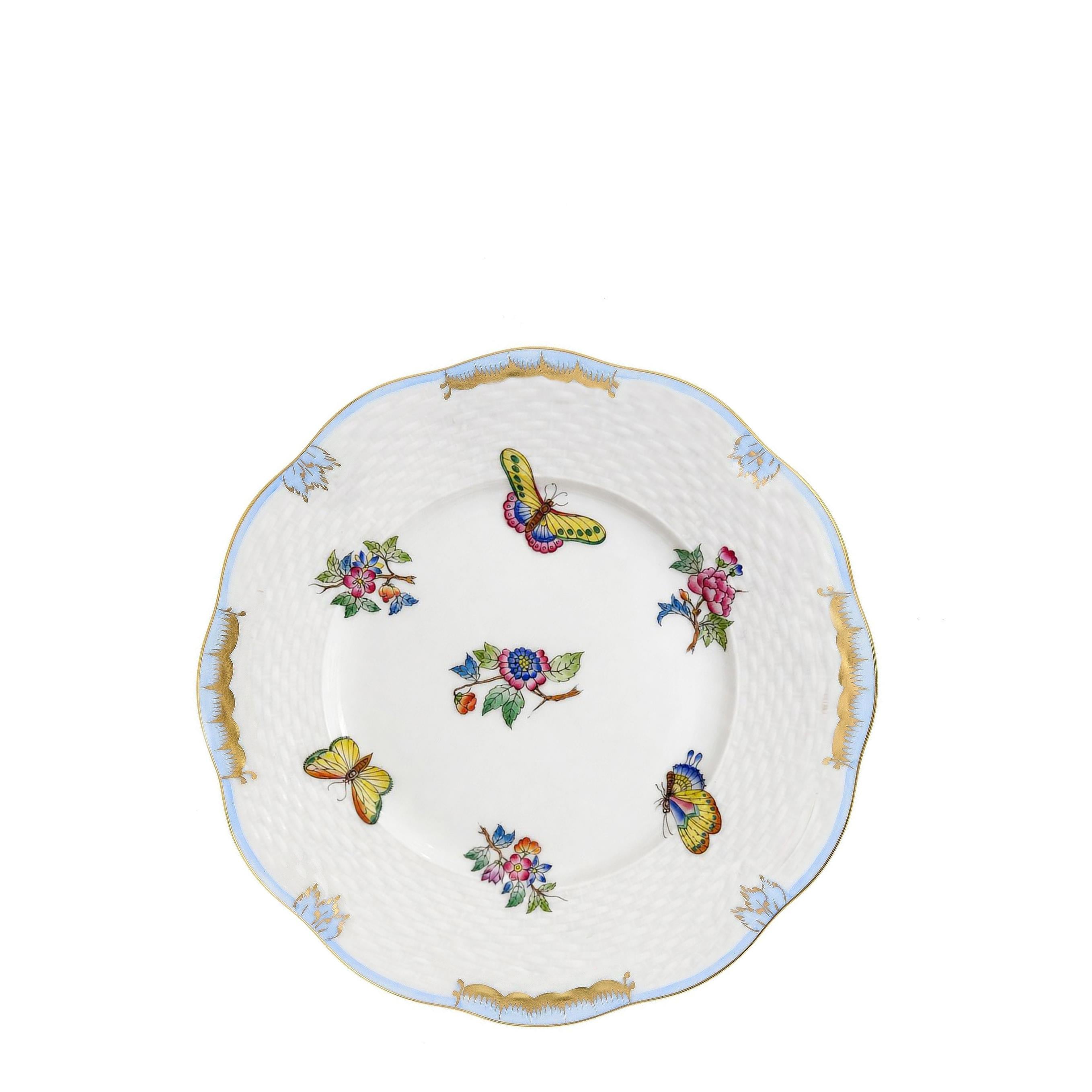 HEREND Pasta Tabağı 19cm Queen Victoria Renkli Açık Mavi Kenar