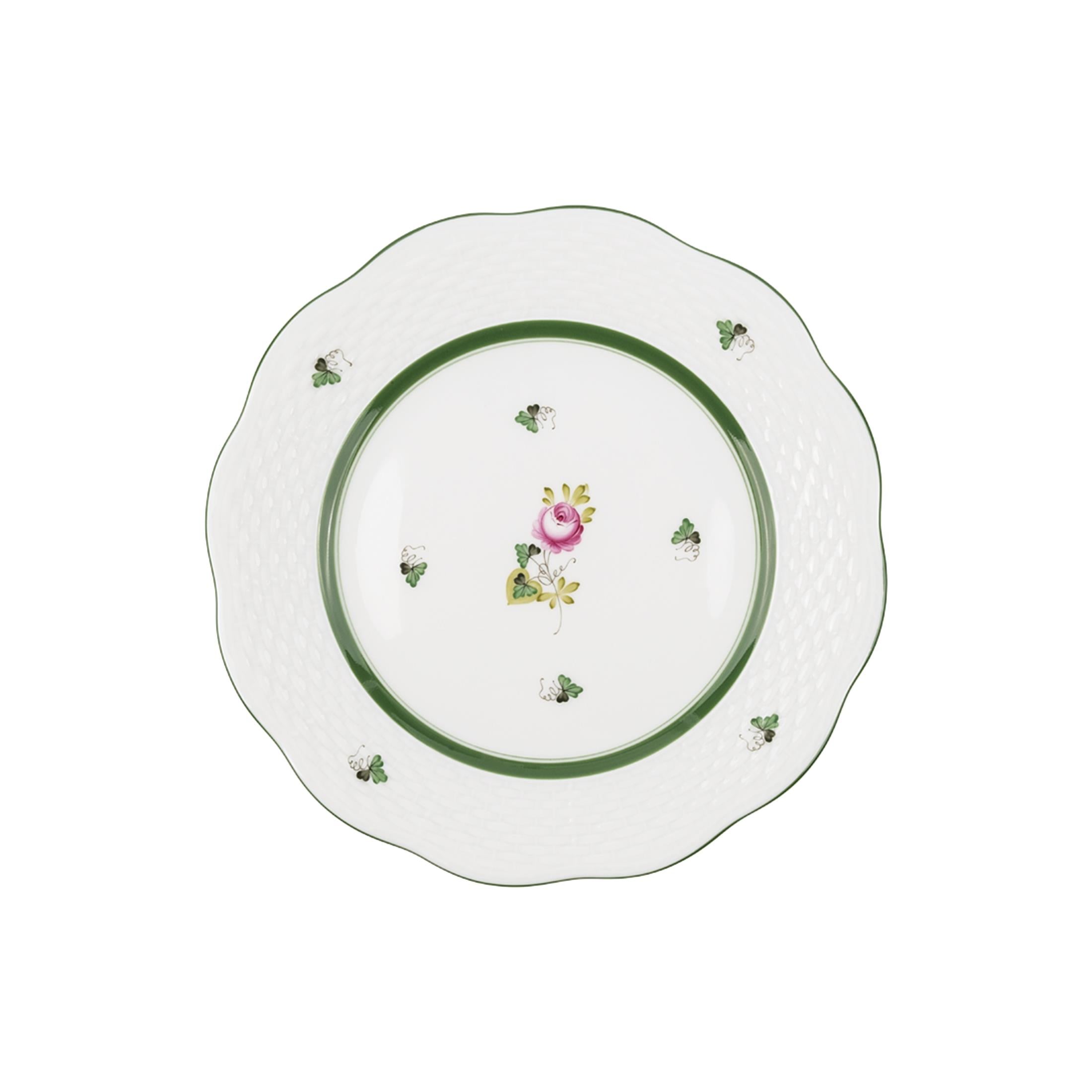 HEREND Dessert Plate 19cm Vienna Rose Green Striped Pink Rose