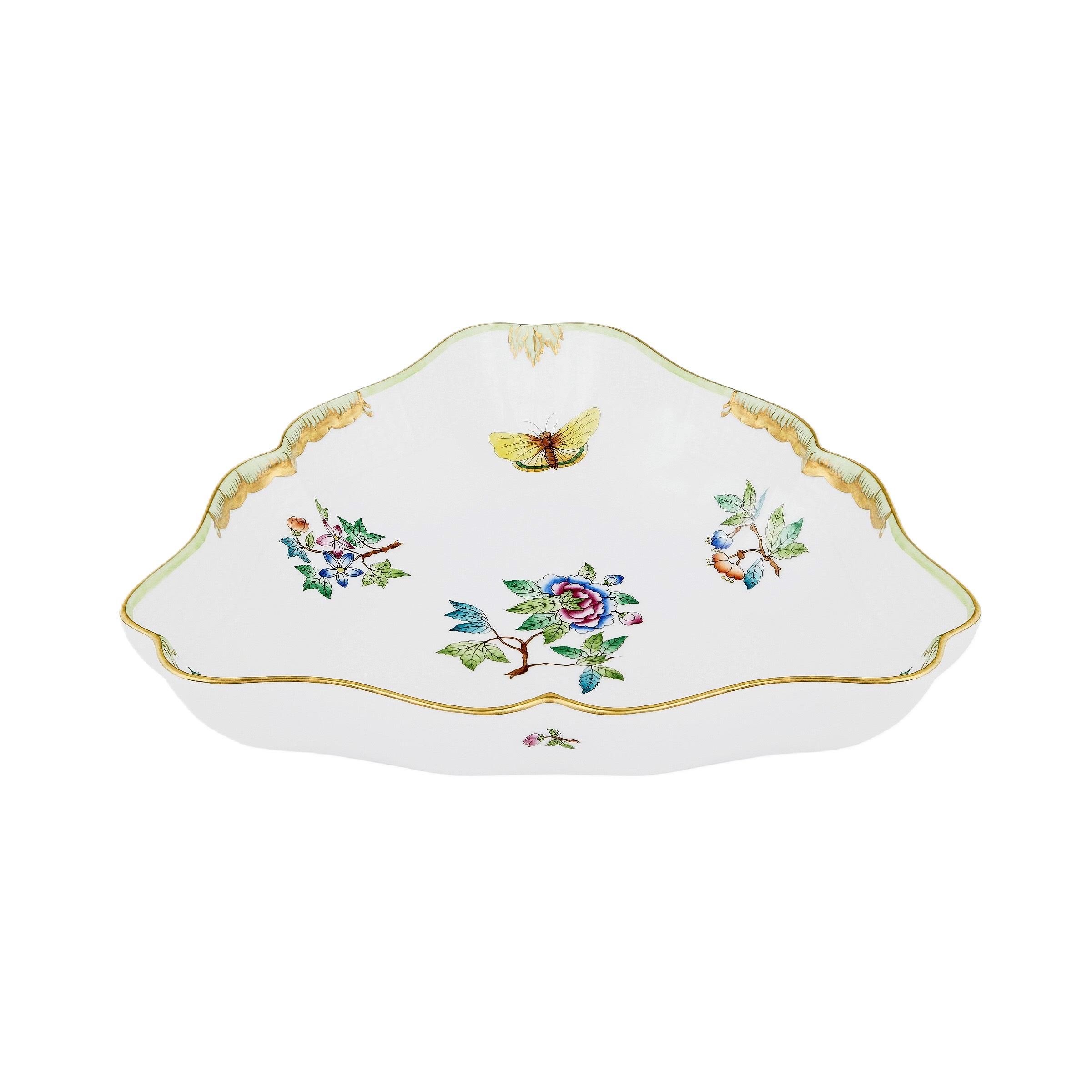 HEREND Üçgen Salata Kasesi Queen Victoria Az Desenli
