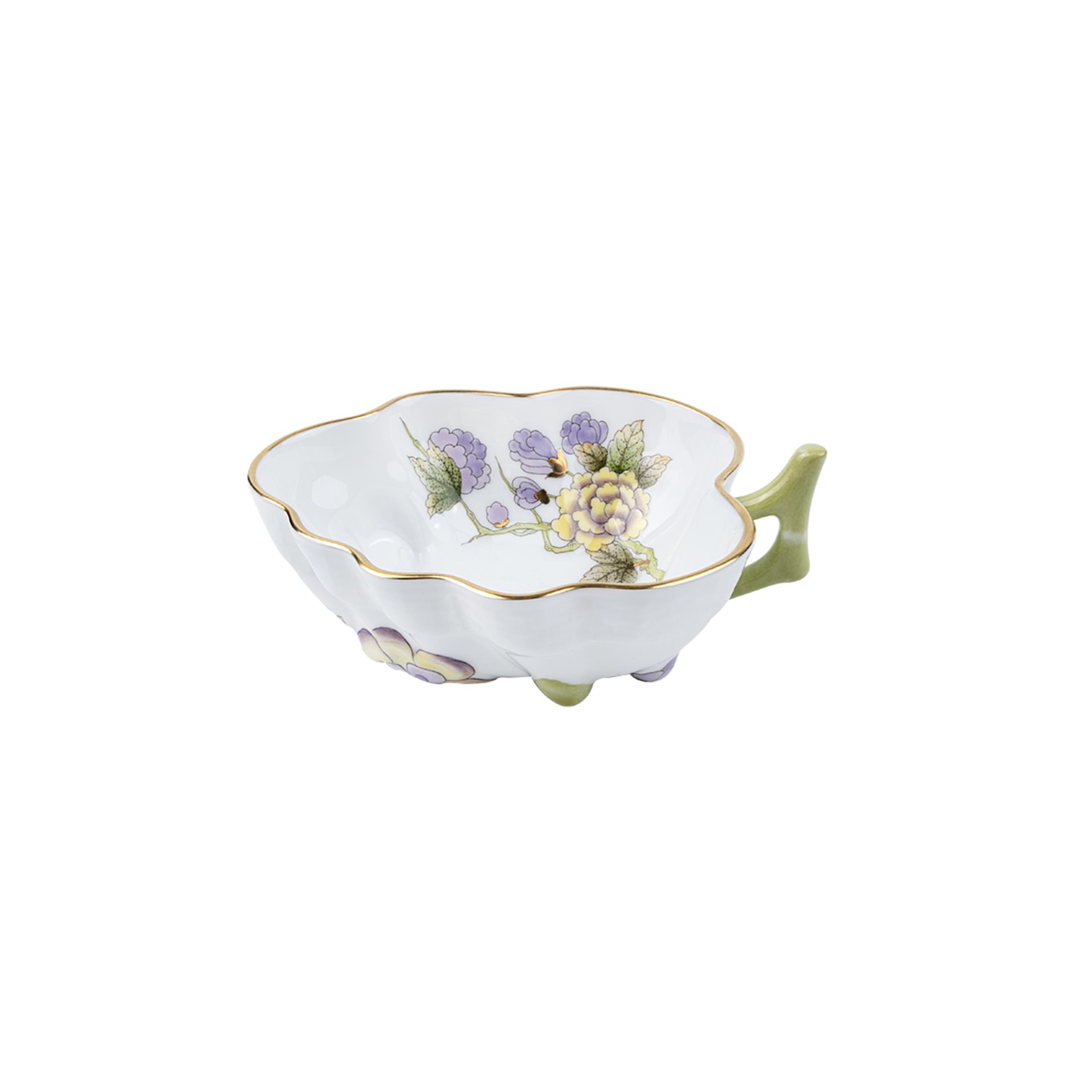 HEREND Leaf Turkish Delight Holder Small Victoria Lilac Green