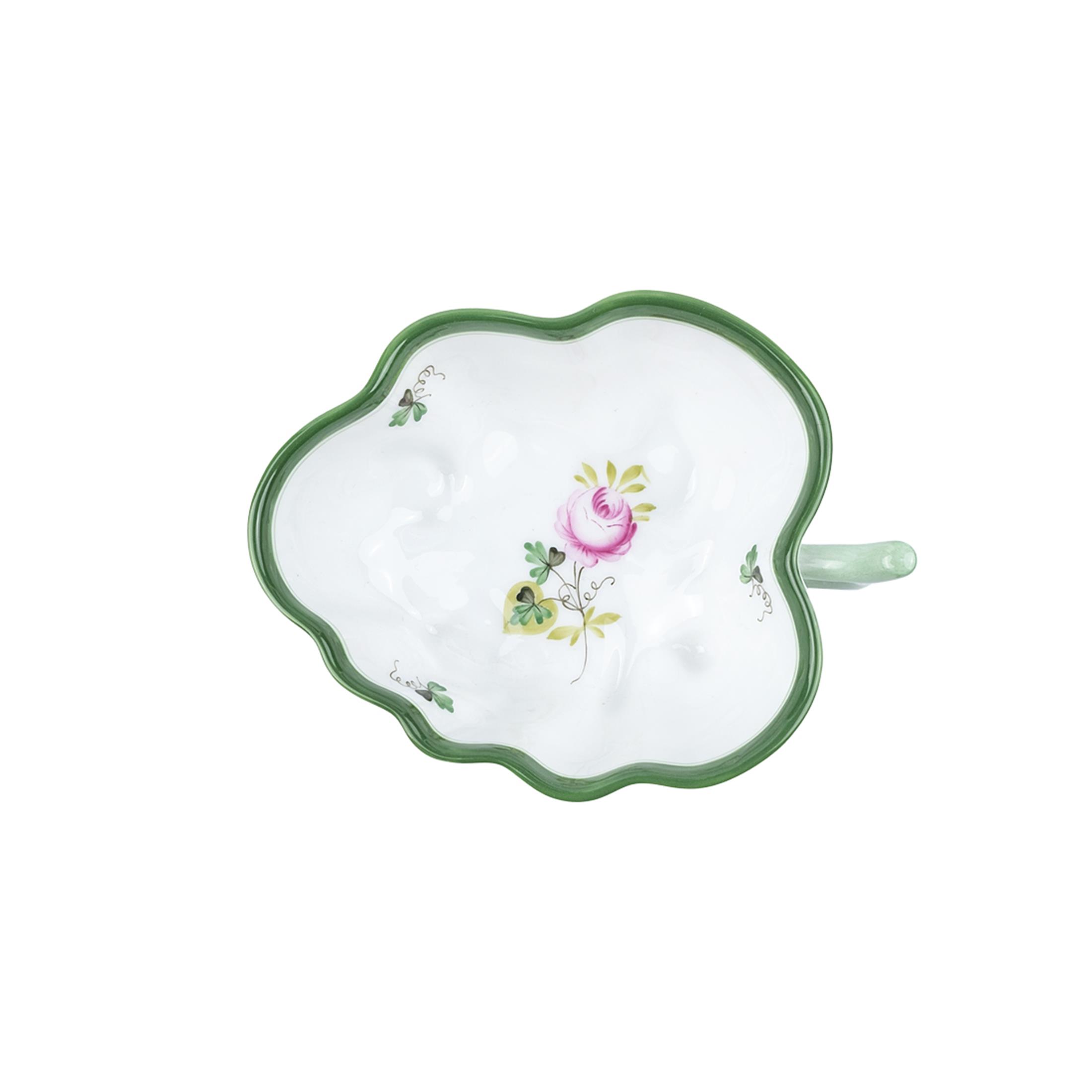 HEREND Leaf Turkish Delight Holder Small Vienna Rose Green Striped Pink Rose