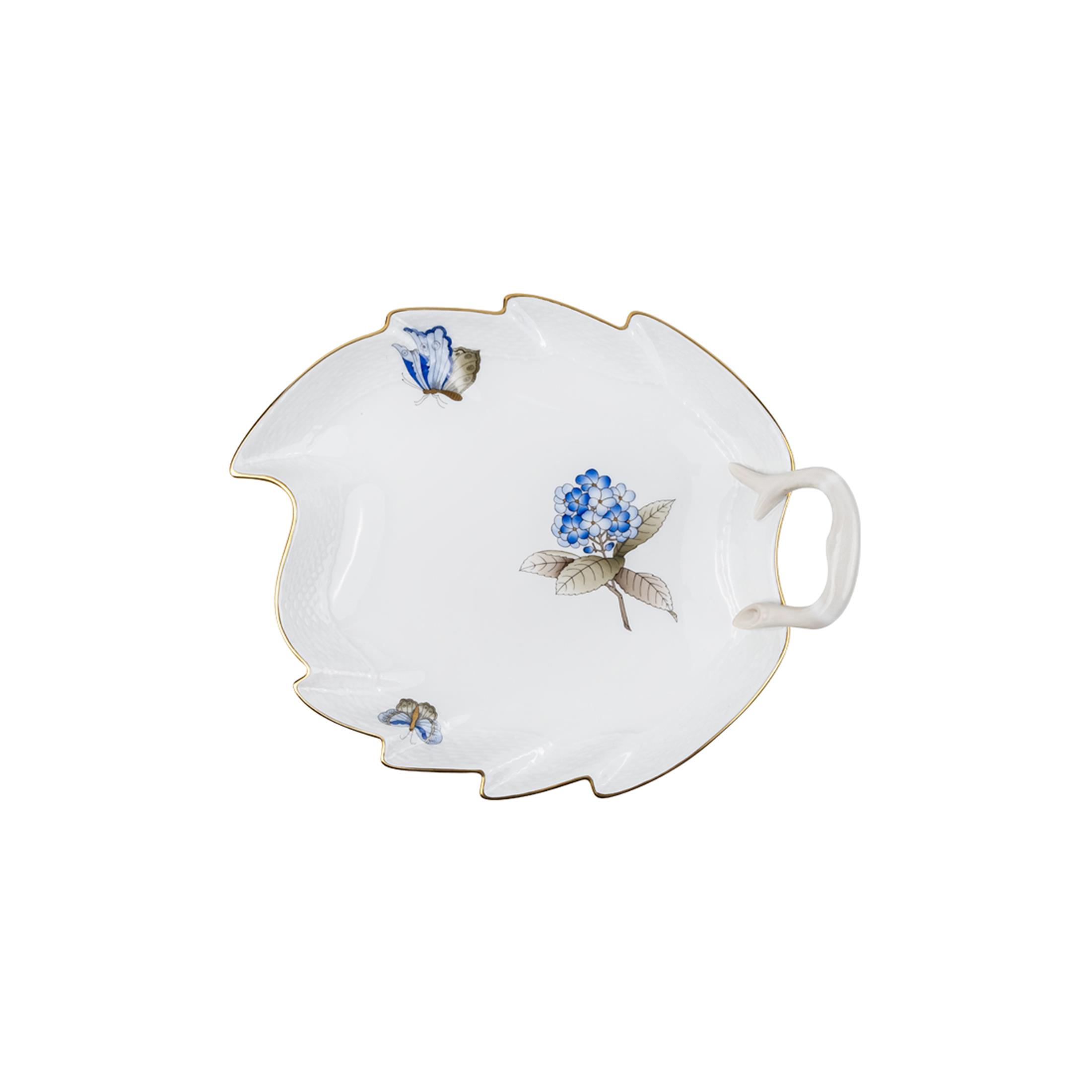 HEREND Leaf Serveware Large Right Handle Victoria Blue