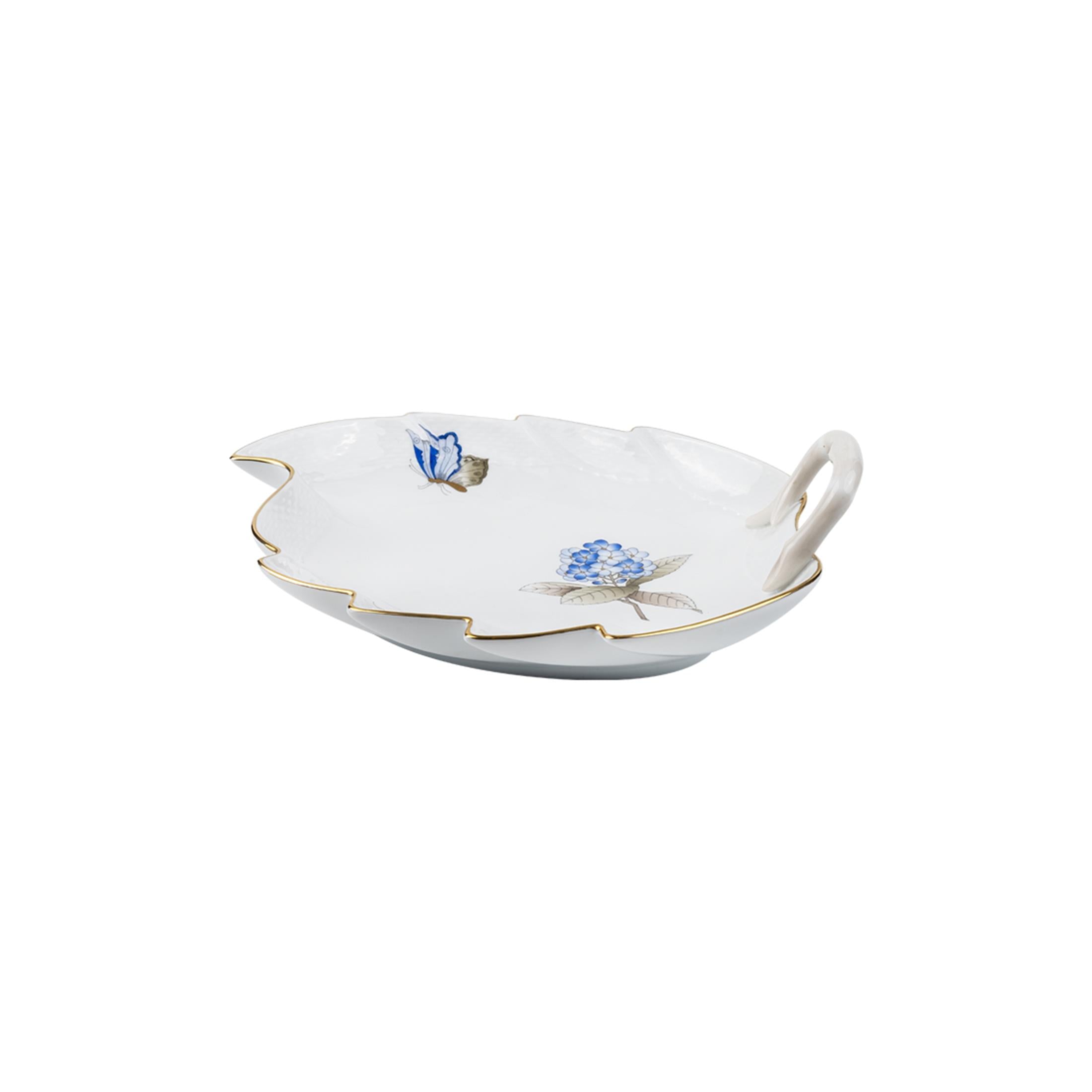 HEREND Leaf Serveware Large Right Handle Victoria Blue