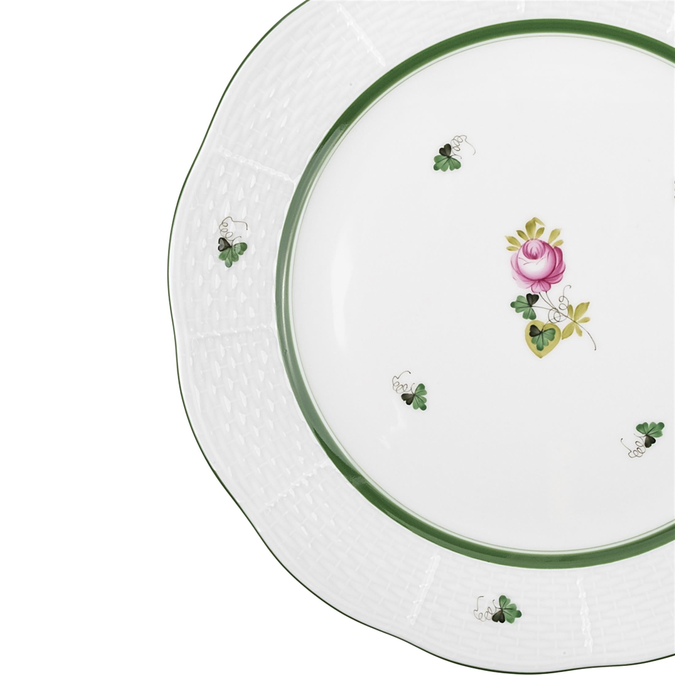 HEREND Dinner Service Plate 25.5cm Vienna Rose Green Striped Pink Rose