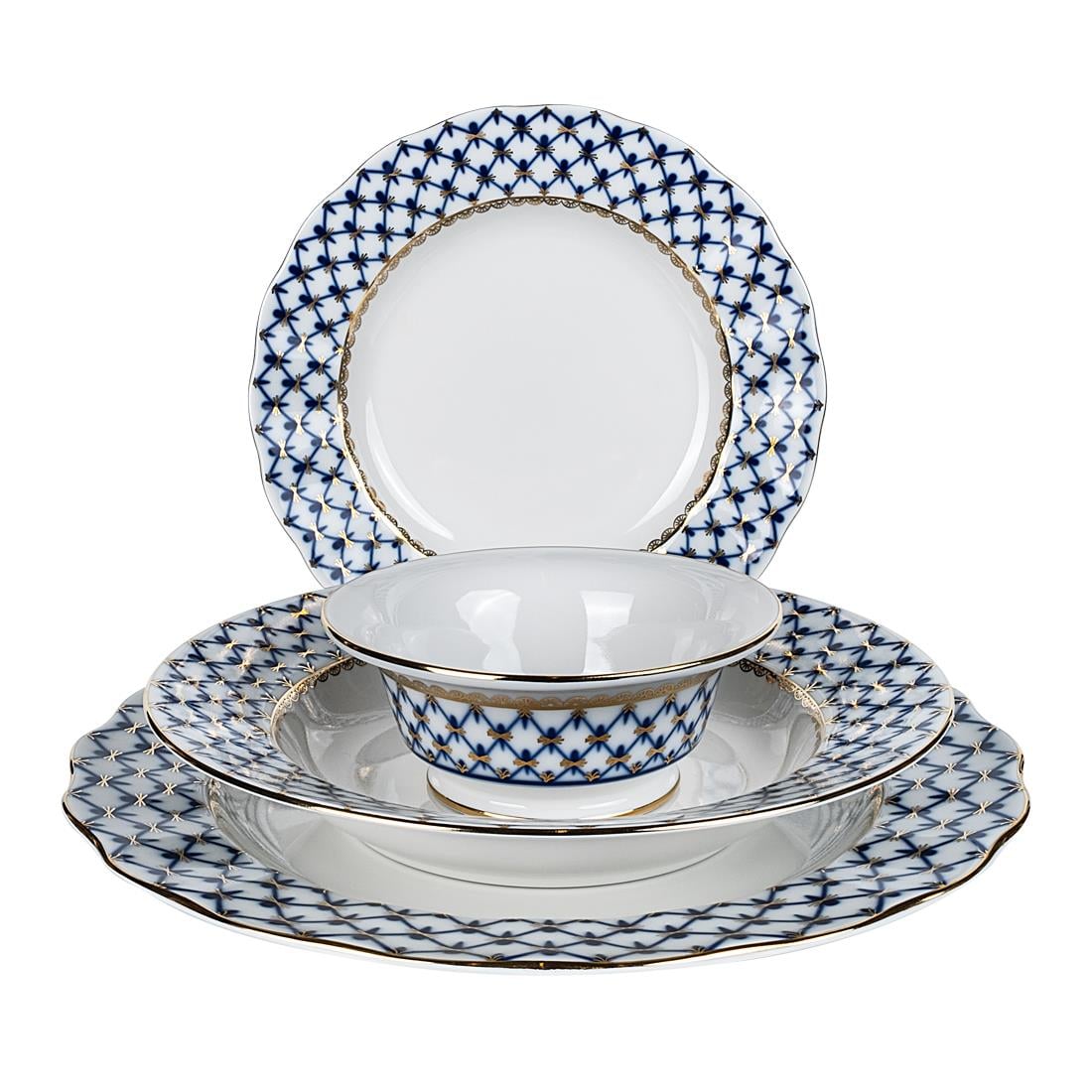 IMPERIAL PORCELAIN 48 Parça  Yemek Servis Takımı Cobalt Net Mavi