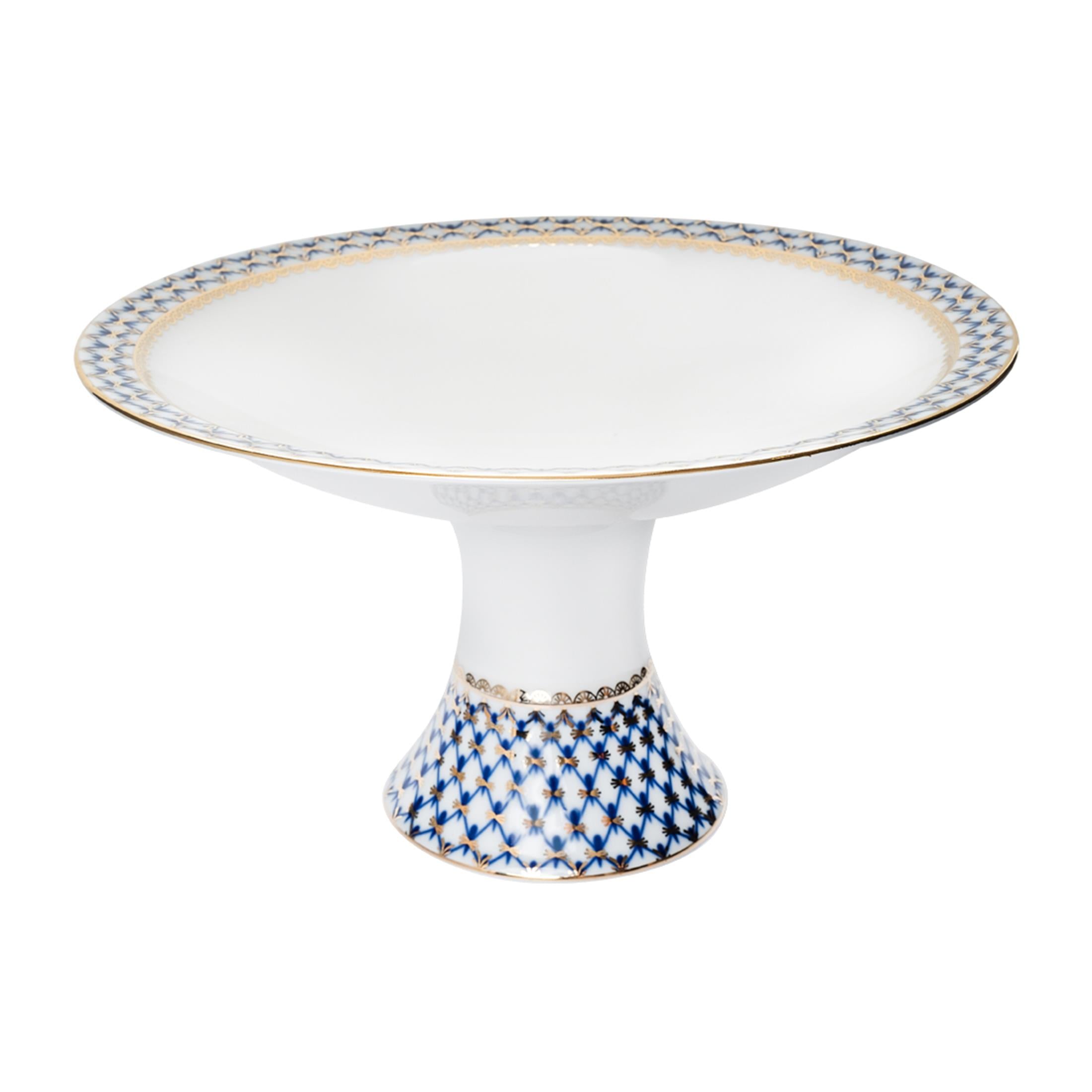 IMPERIAL PORCELAIN Pedestal Fruit Holder Large Cobalt net Blue