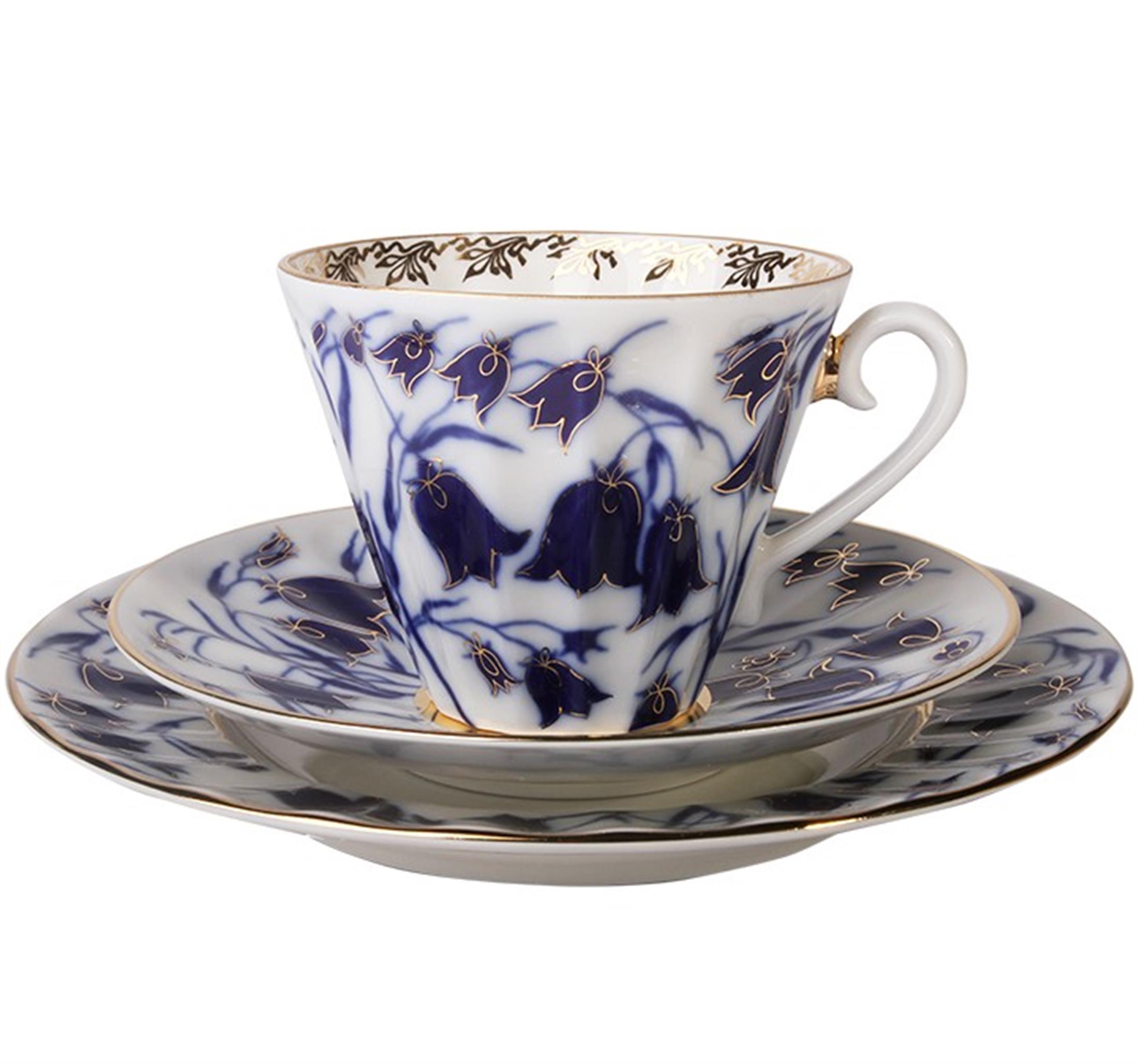 IMPERIAL PORCELAIN Teacup 235 ml & Pastry Plate 18 cm Trio Bellflowers