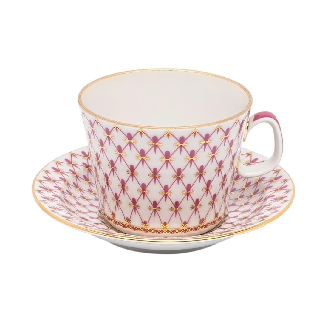 IMPERIAL PORCELAIN Çay Fincanı 250 ml & Pasta Tabağı 18 cm Trio Net-blues Pembe