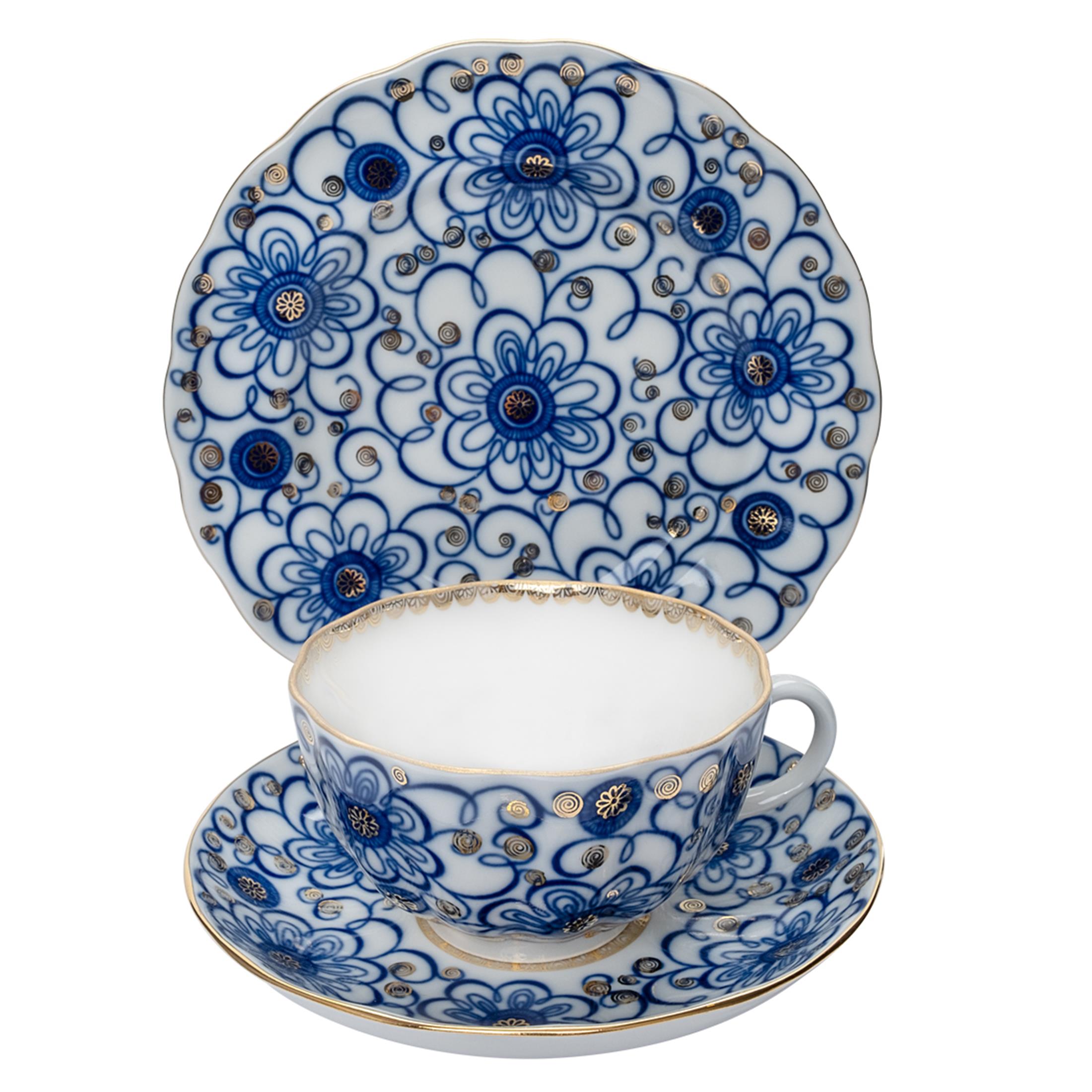 IMPERIAL PORCELAIN Teacup 250 ml & Pastry Plate 18 cm Trio Winding twig