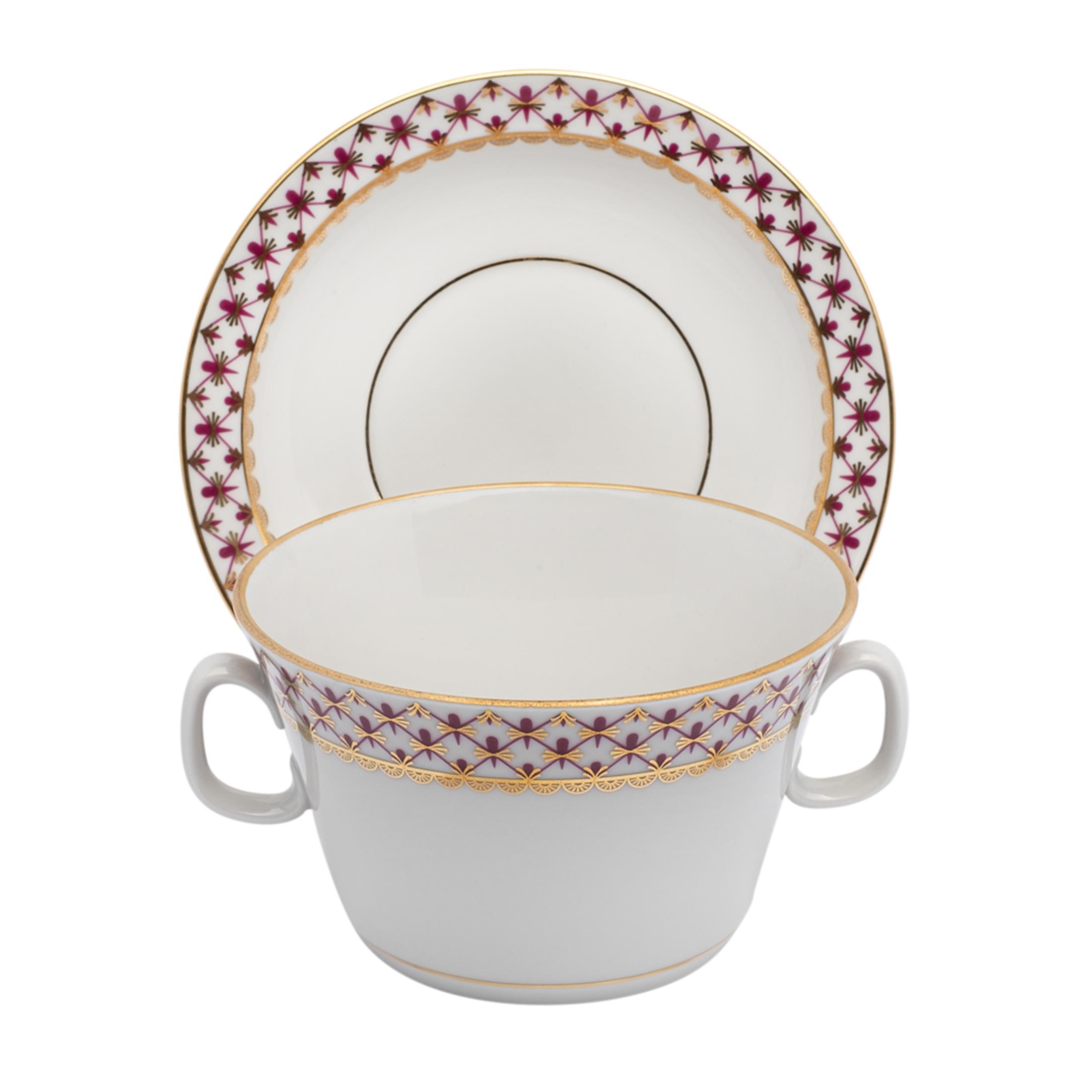 IMPERIAL PORCELAIN Soup Bowl with Handle Net-blues Pink