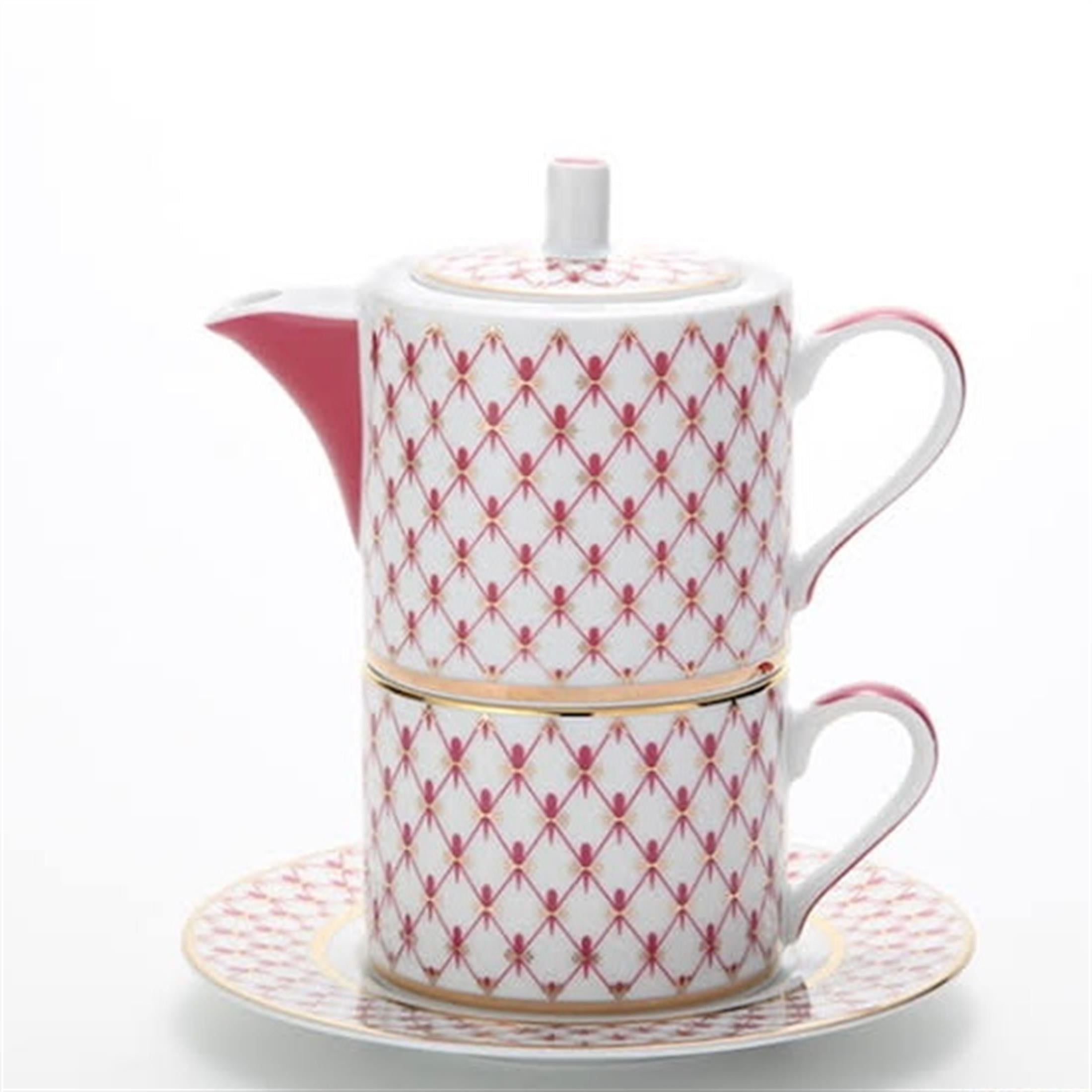 IMPERIAL PORCELAIN Demlik Fincan Takımı Hediye Seti Net-blues Pembe