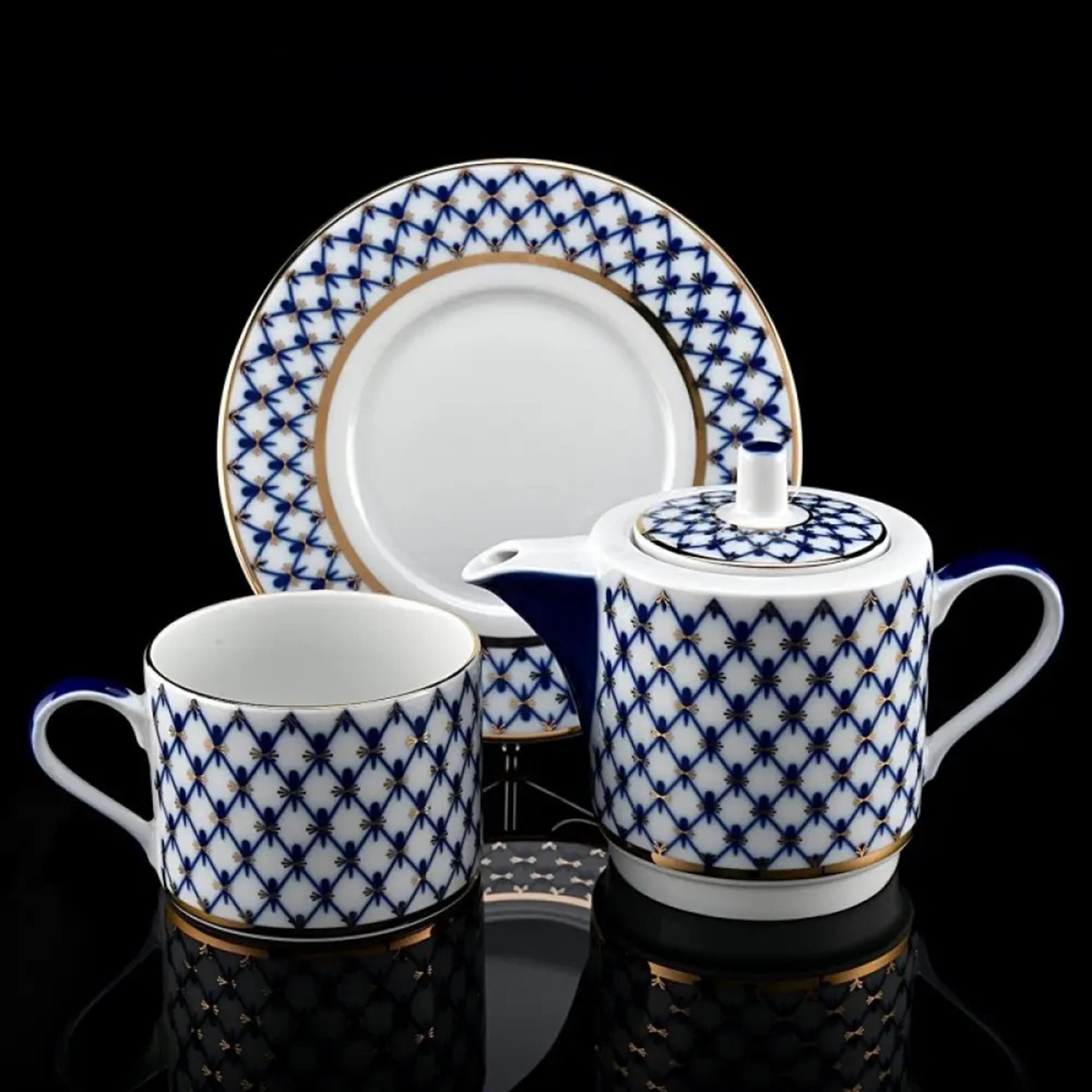 IMPERIAL PORCELAIN Demlik Fincan Takımı Hediye Seti Cobalt net Mavi