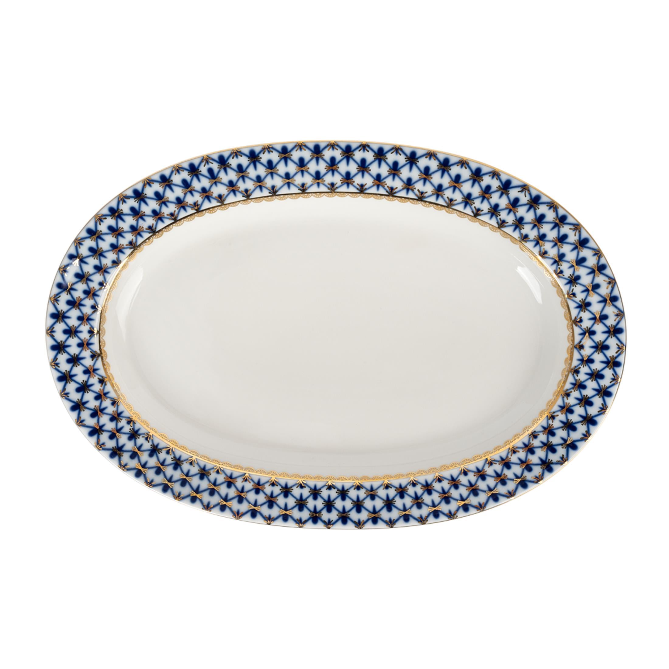 IMPERIAL PORCELAIN Oval Servislik 28cm Cobalt net Mavi