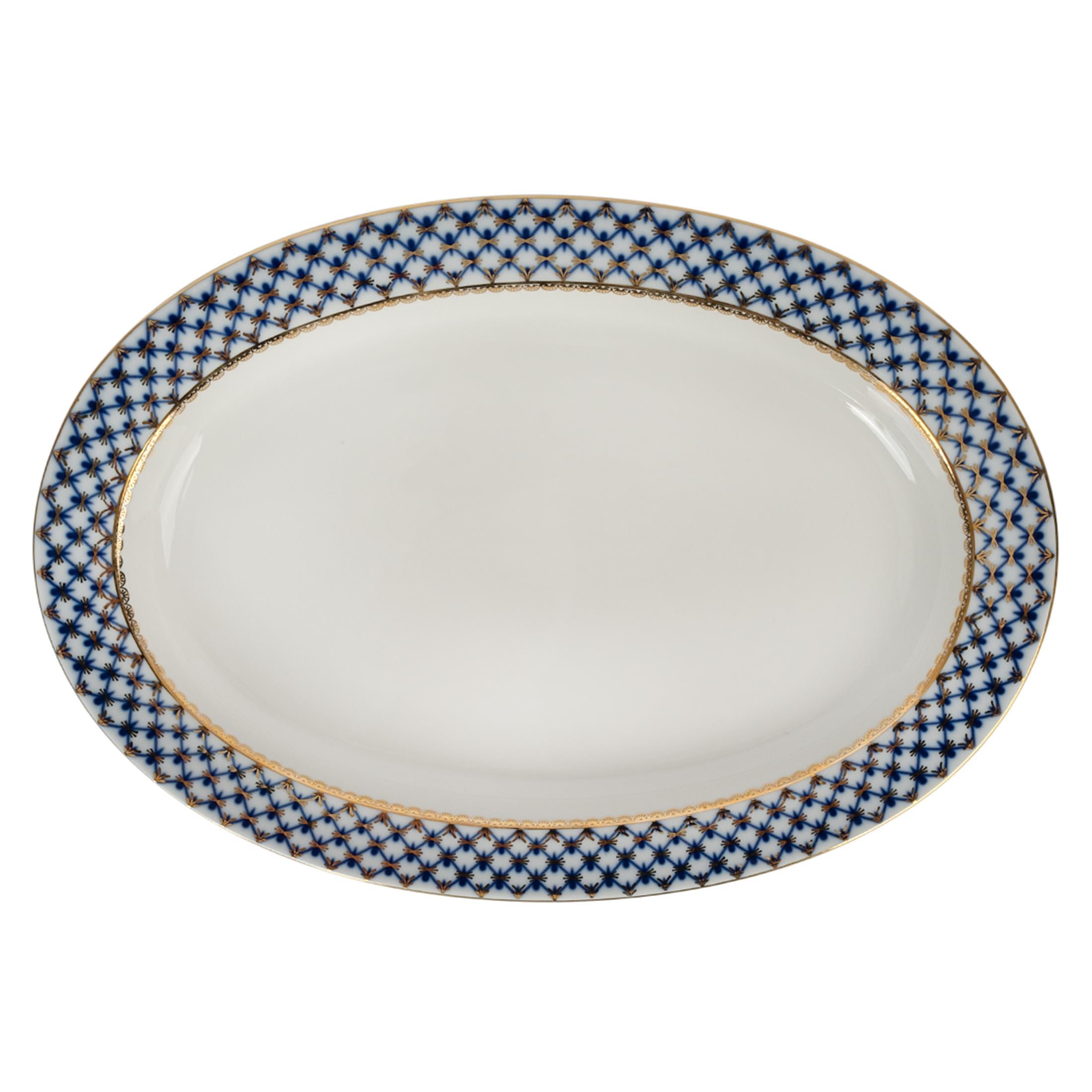 IMPERIAL PORCELAIN Oval Servislik 35cm Cobalt net Mavi