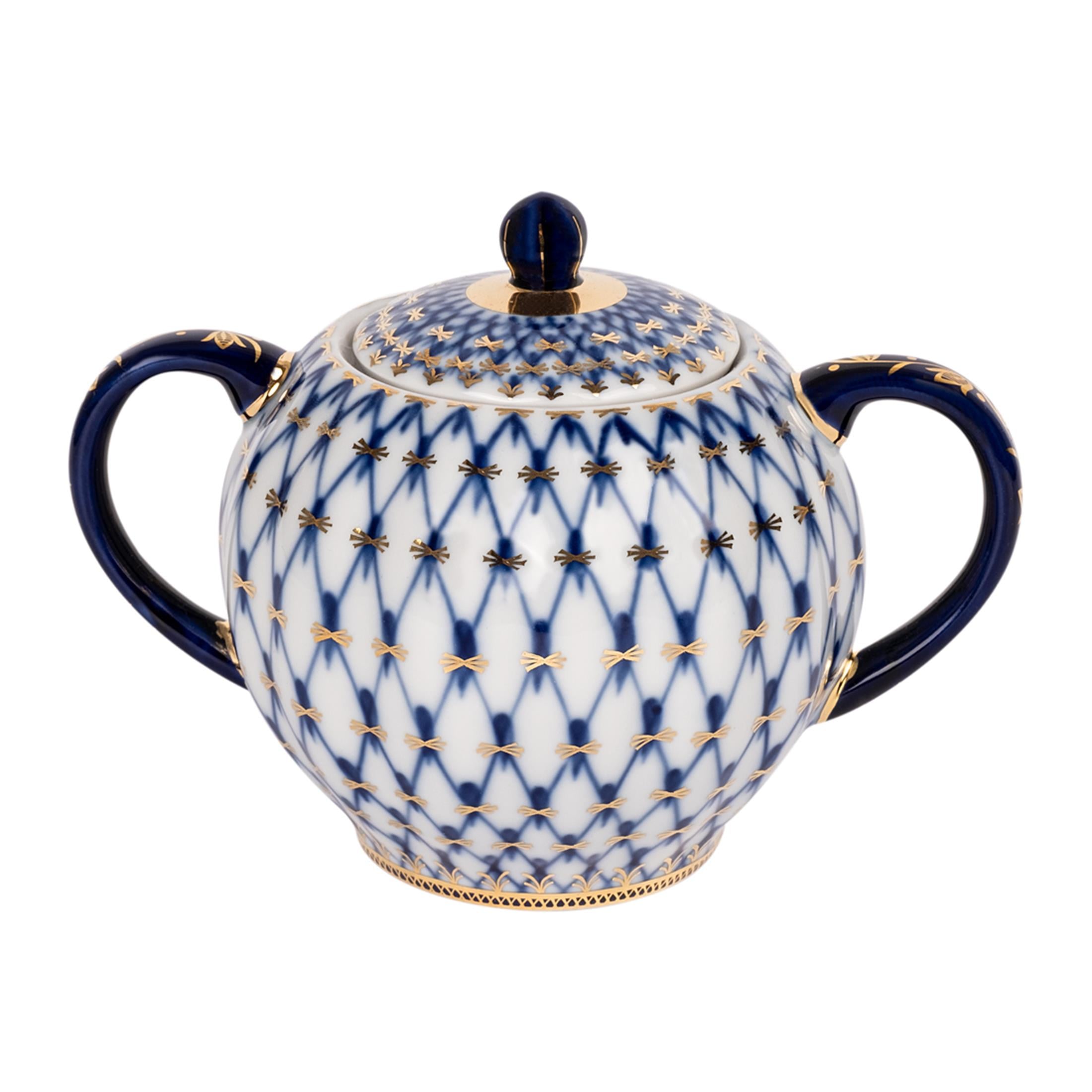 IMPERIAL PORCELAIN 450 ml Cobalt net Blue with sugar bowl lid