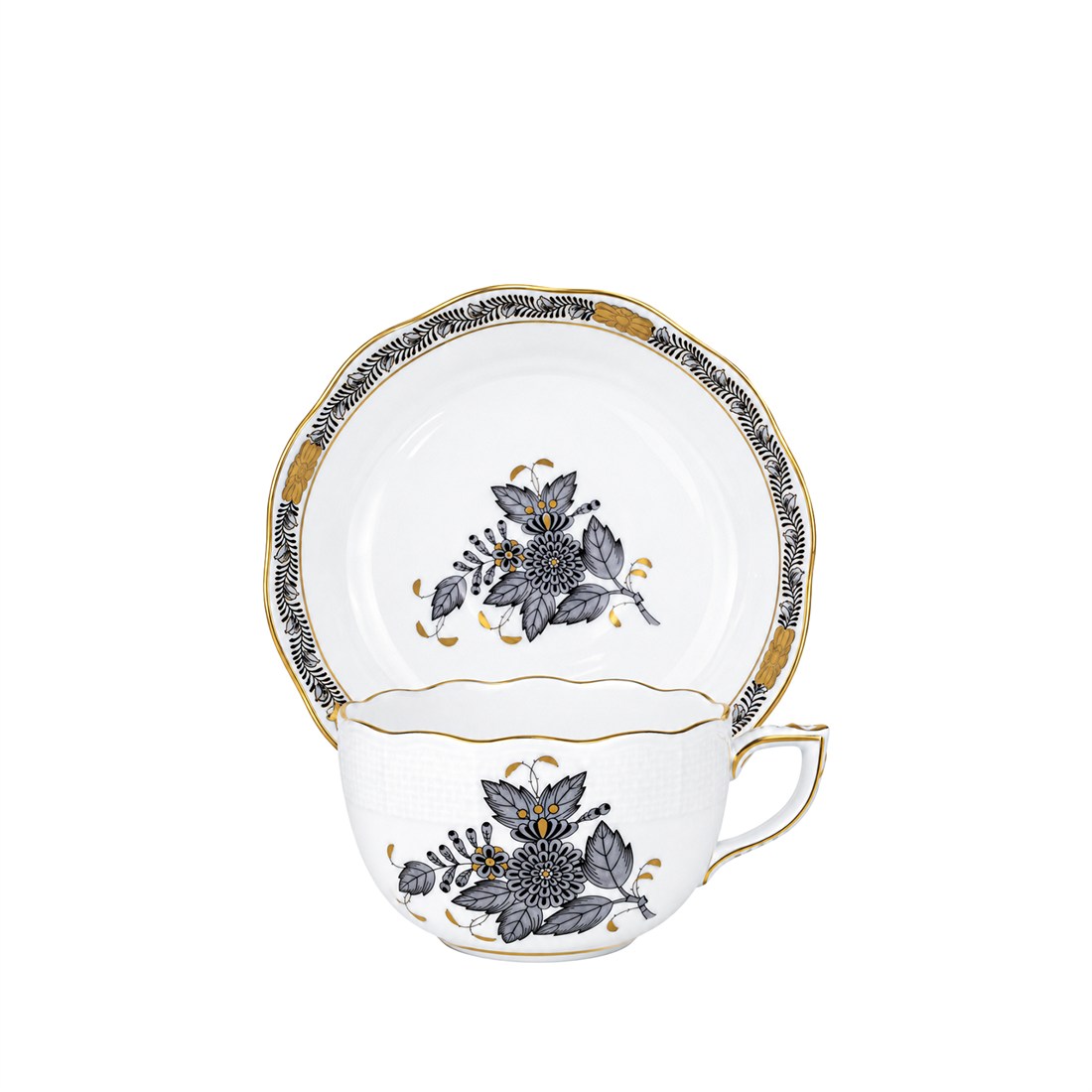HEREND Teacup & Saucer 200ml Apponyi Black