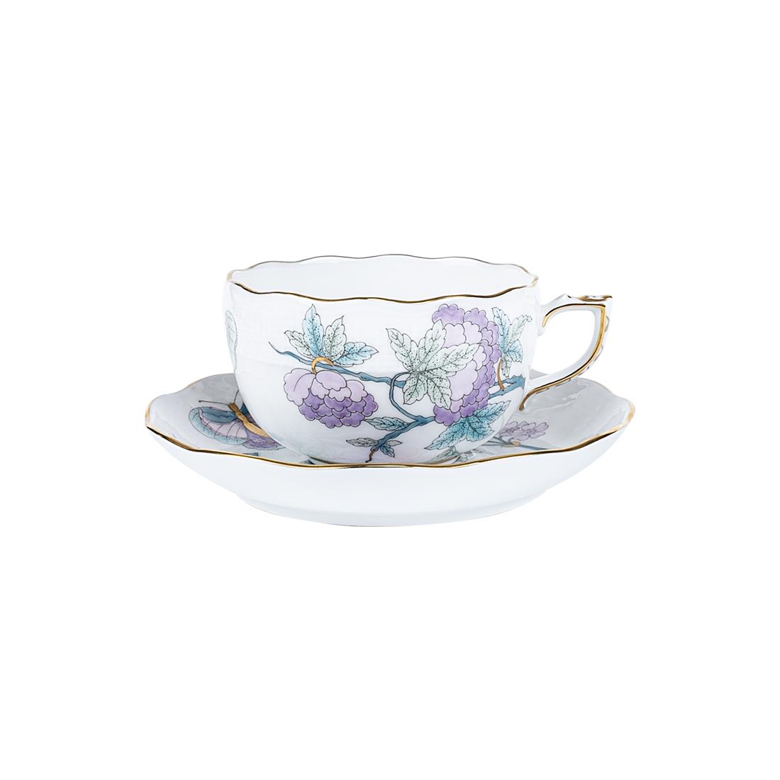 HEREND Çay Fincanı & Tabağı 200ml Victoria Kelebekli Lila Turkuaz