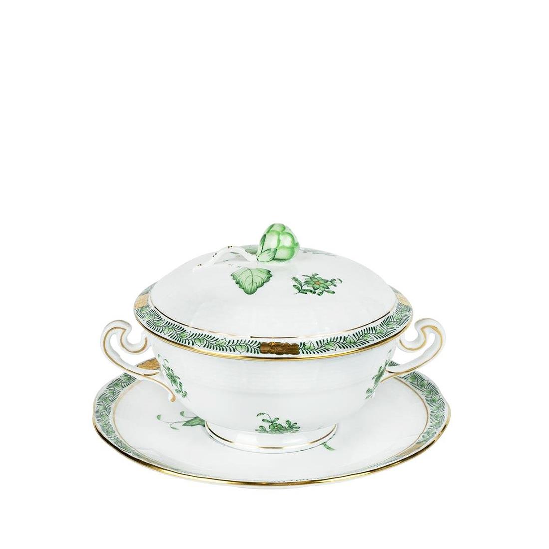 HEREND Soup Bowl Set 3 Piece Apponyi Green