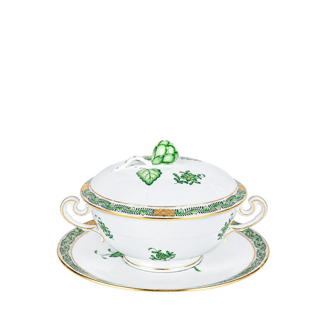 HEREND Soup Bowl Set 3 Piece Apponyi Green