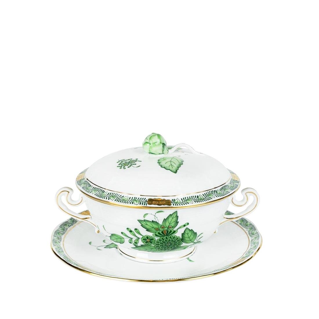HEREND Soup Bowl Set 3 Piece Apponyi Green