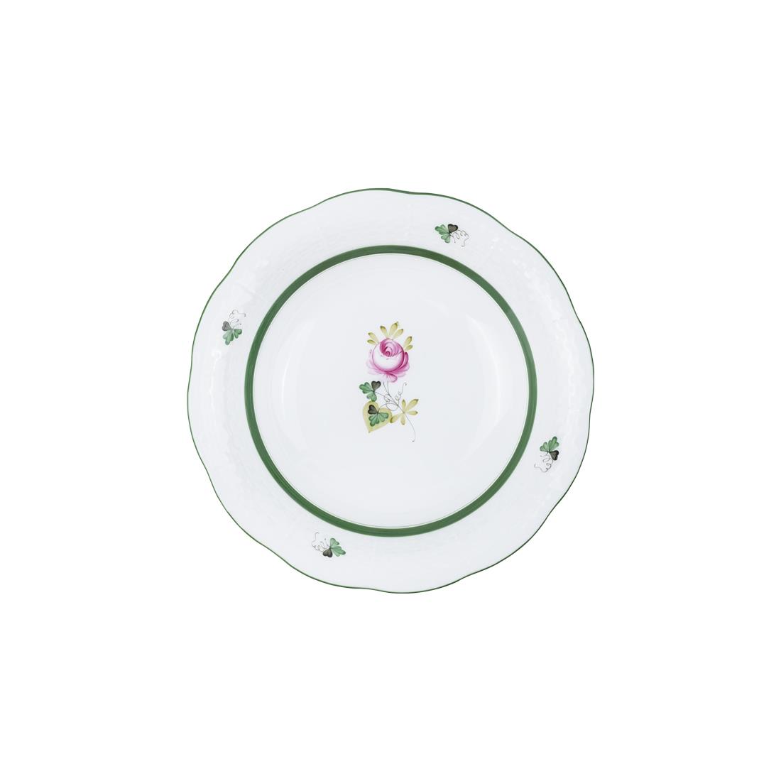 HEREND Soup Bowl Vienna Rose Green Striped Pink Rose