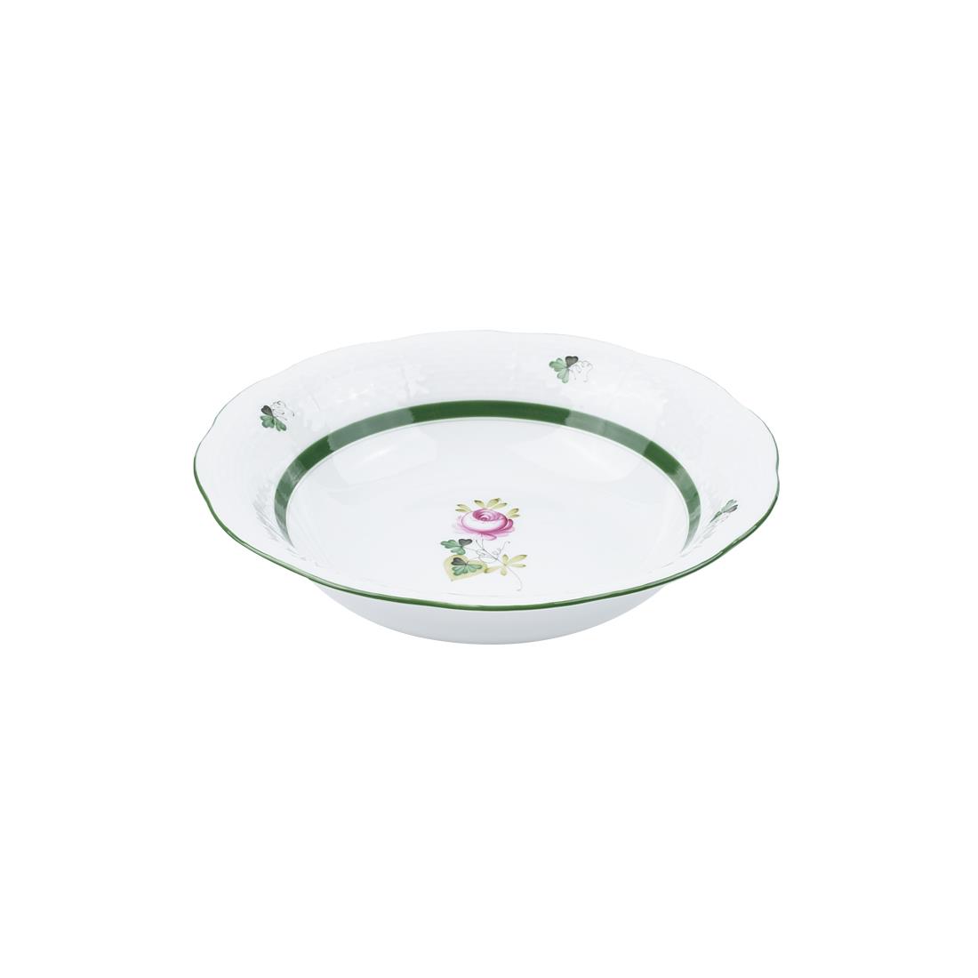 HEREND Soup Bowl Vienna Rose Green Striped Pink Rose