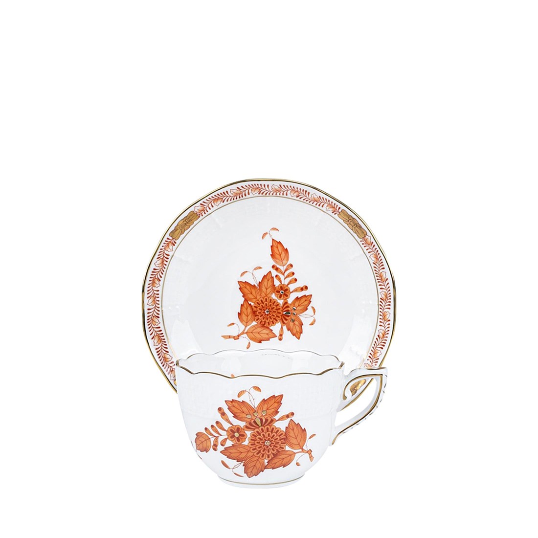 HEREND Coffee Cup & Saucer 110ml Apponyi Orange