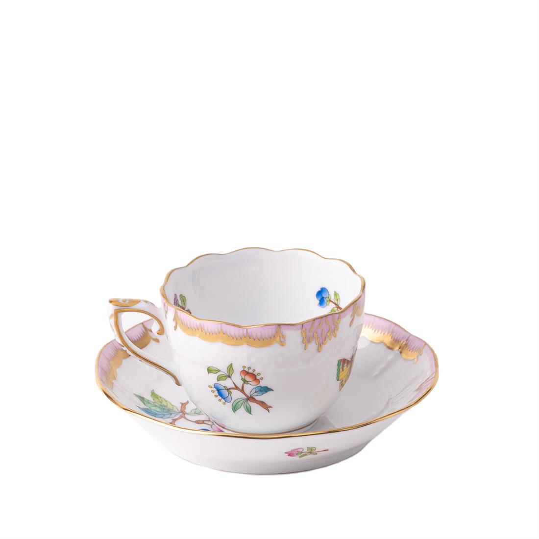 HEREND Kahve Fincanı & Tabağı 110ml Queen Victoria Az Desenli Açık Pembe Kenar