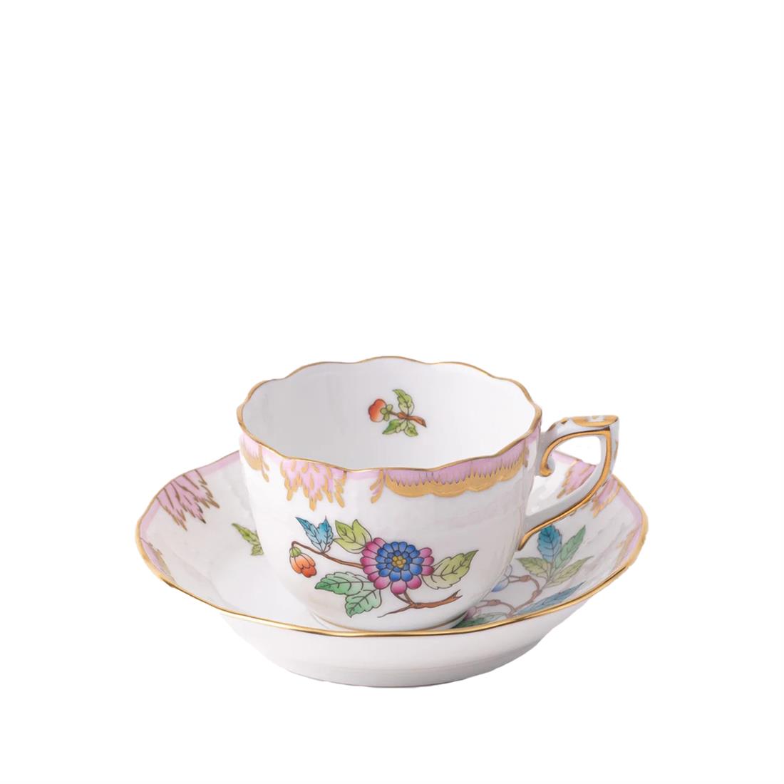 HEREND Kahve Fincanı & Tabağı 110ml Queen Victoria Az Desenli Açık Pembe Kenar
