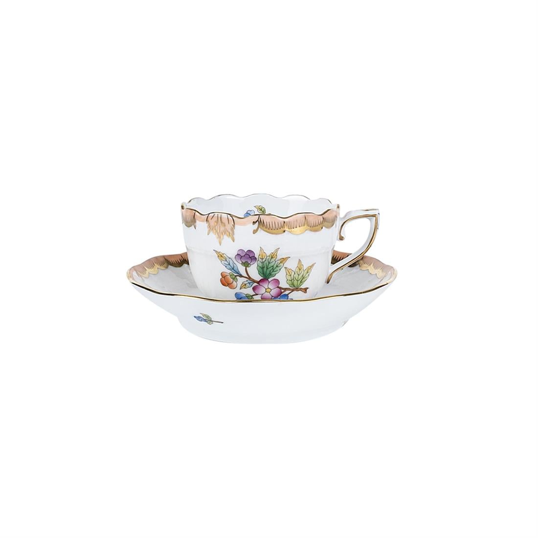HEREND Kahve Fincanı & Tabağı 110ml Queen Victoria Az Desenli Turuncu Kenar
