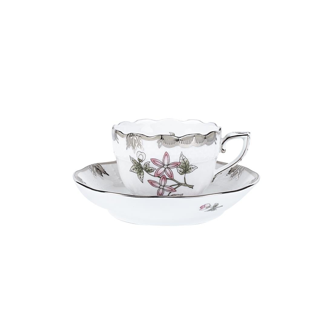 HEREND Kahve Fincanı & Tabağı 110ml Queen Victoria Çok Desenli Platinyum Kenar