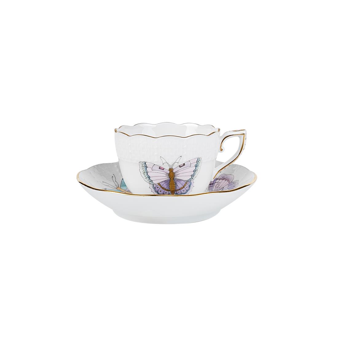 HEREND Kahve Fincanı & Tabağı 110ml Victoria Kelebekli Lila Turkuaz