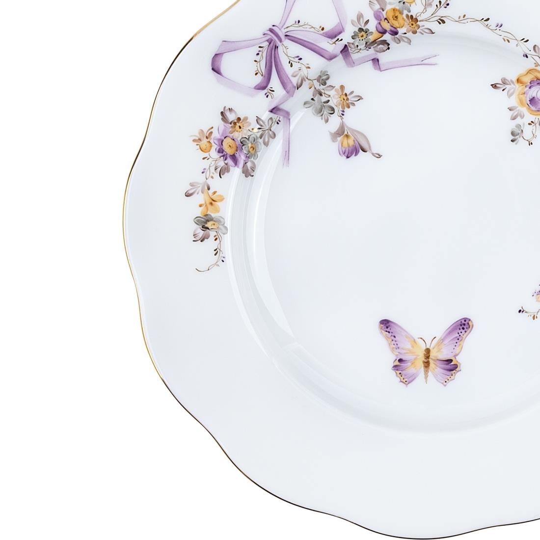 HEREND Dessert Plate 19cm EDEN Floral Lilac with Bowtie