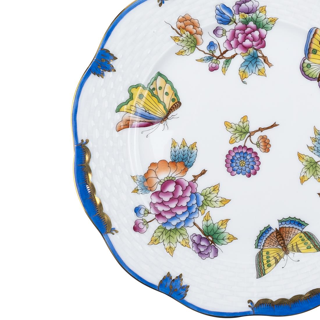 HEREND Dessert Plate 19cm Queen Victoria Colorful Blue Edge