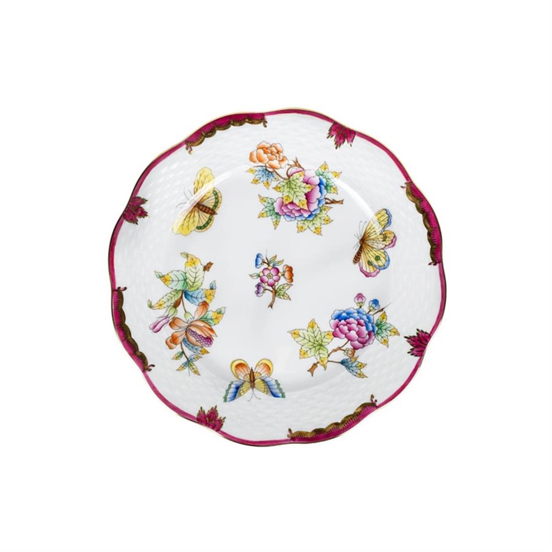 HEREND Pasta Tabağı 19cm Queen Victoria Çok Desenli Pembe Kenar