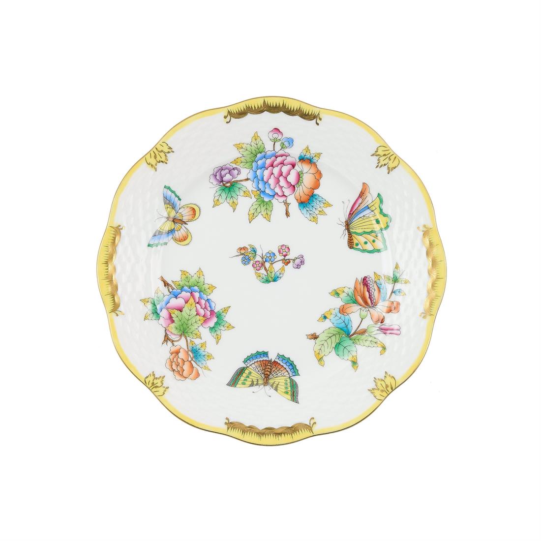 HEREND Pasta Tabağı 19cm  Queen Victoria Çok Desenli Sarı Kenar