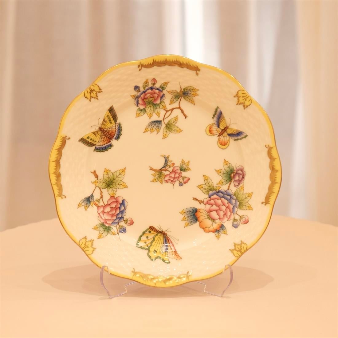 HEREND Pasta Tabağı 19cm  Queen Victoria Çok Desenli Sarı Kenar