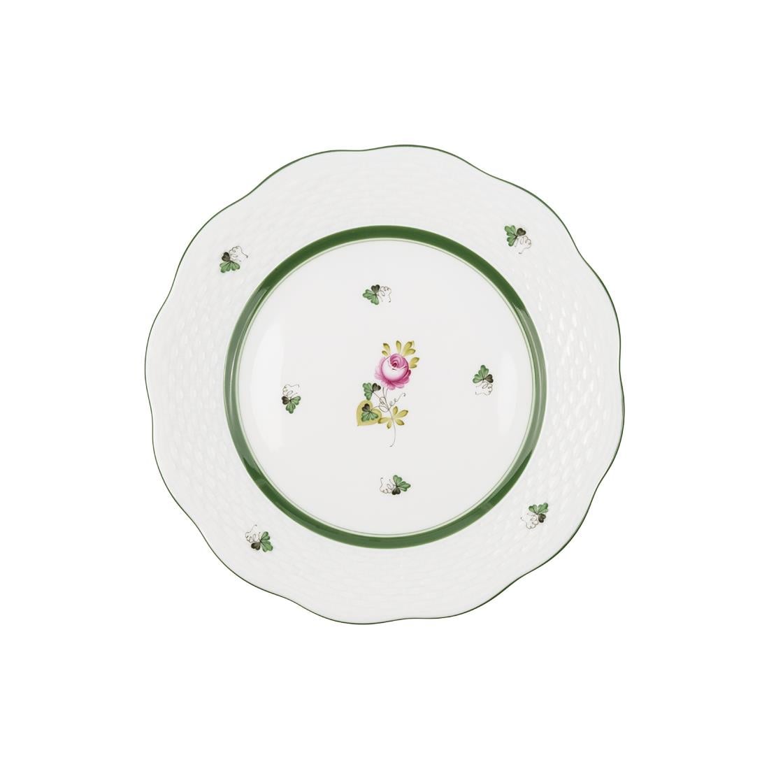 HEREND Pasta Tabağı 19cm Vienna Rose Yeşil Çizgili Pembe Güllü