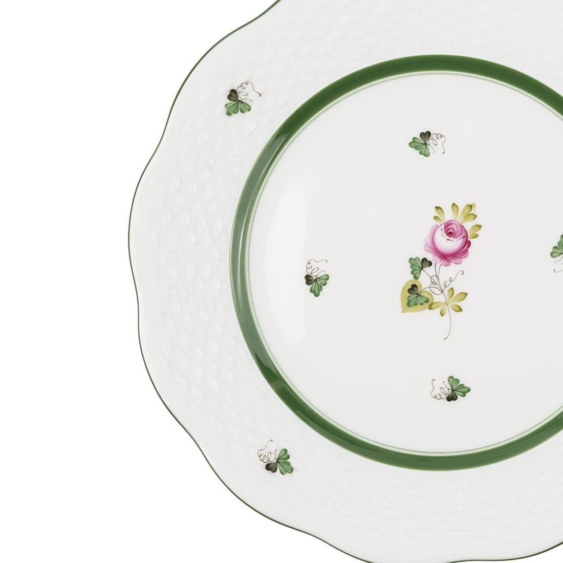 HEREND Pasta Tabağı 19cm Vienna Rose Yeşil Çizgili Pembe Güllü