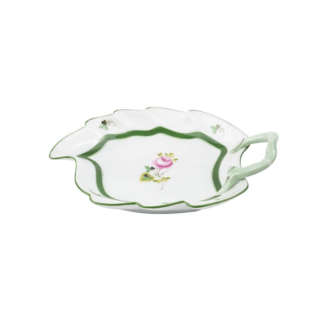 HEREND Yaprak Servislik Küçük Vienna Rose Yeşil Çizgili Pembe Güllü