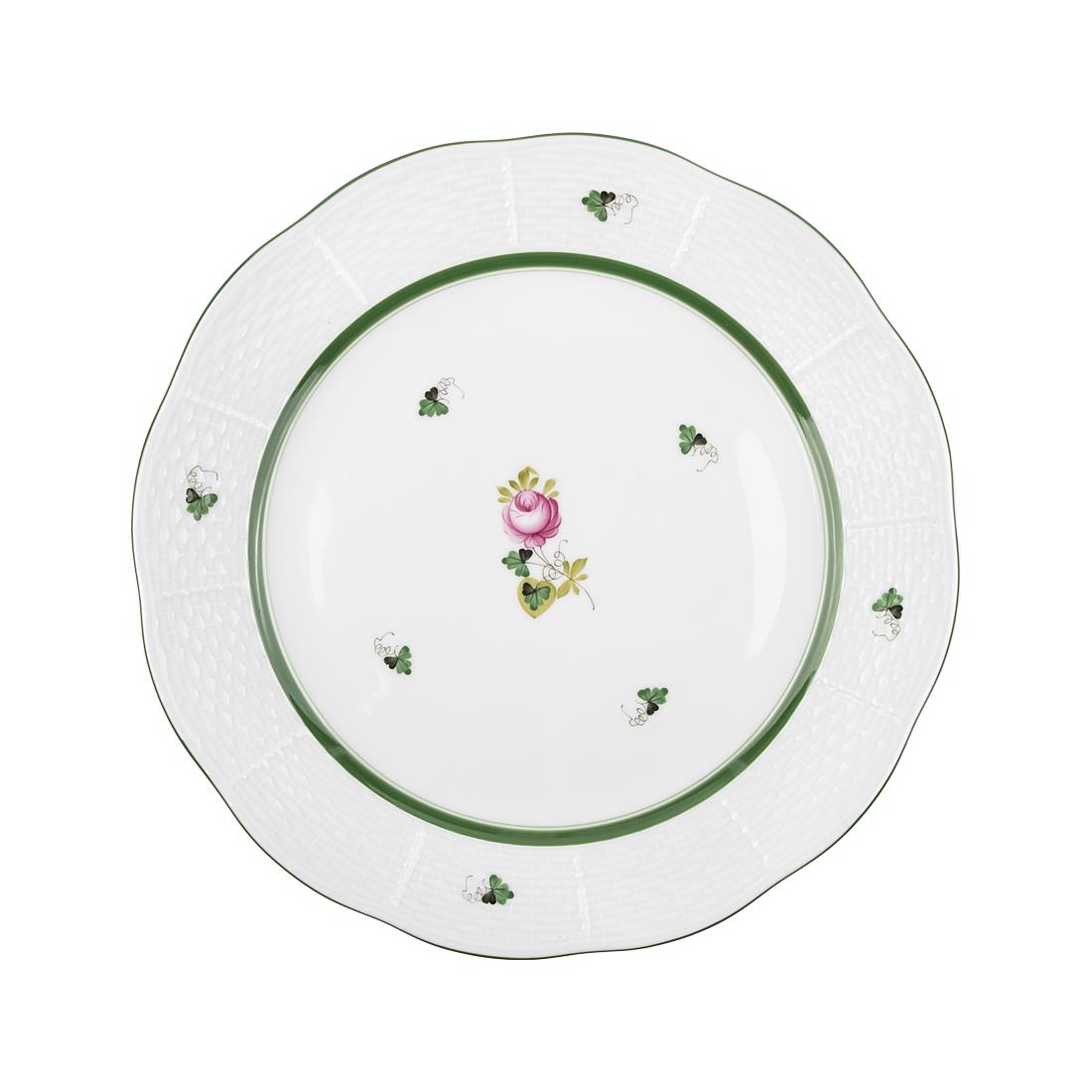 HEREND Yemek Servis Tabağı 25,5cm Vienna Rose Yeşil Çizgili Pembe Güllü