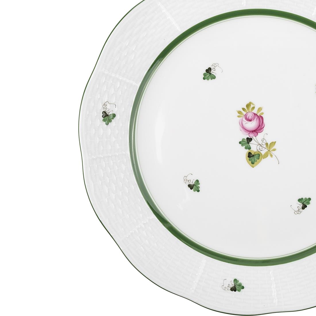 HEREND Yemek Servis Tabağı 25,5cm Vienna Rose Yeşil Çizgili Pembe Güllü