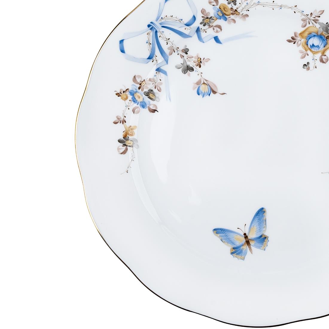 HEREND Dinner Service Plate 26cm EDEN Floral Blue with Bowtie