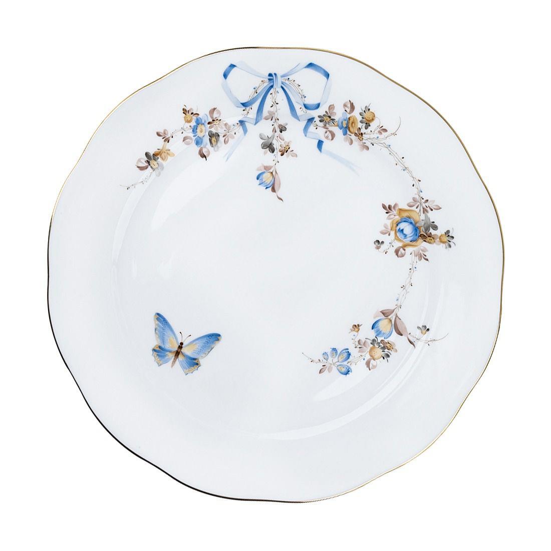 HEREND Dinner Service Plate 26cm EDEN Floral Blue with Bowtie