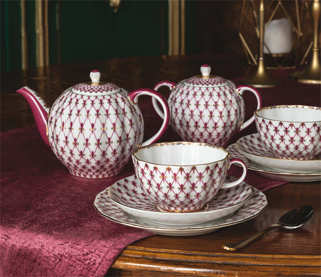 IMPERIAL PORCELAIN Çay Seti 6 kişilik 20 Parça Net-blues Pembe